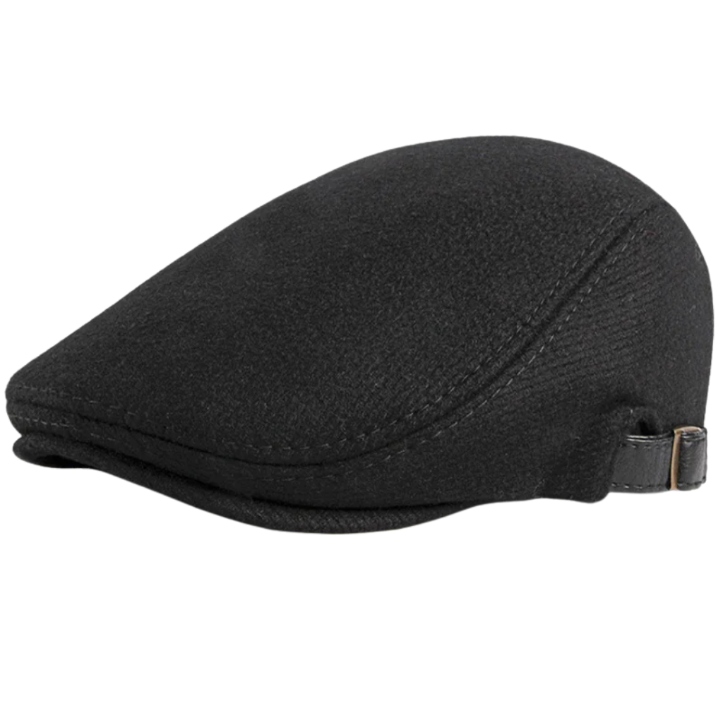 David | Wool herringbone flat cap (Black)