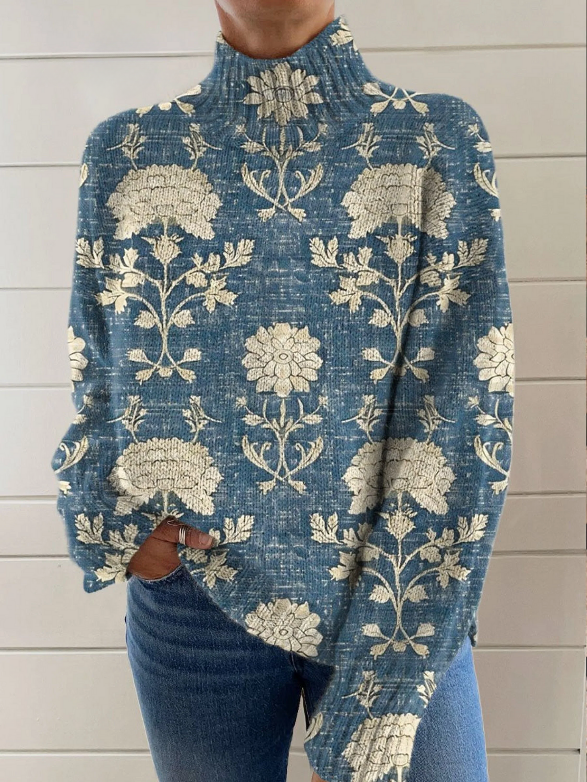 Lucie | Vintage floral crochet turtleneck sweater