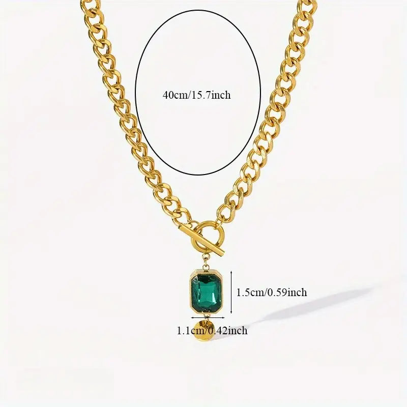 Chunky Chain Emerald Gold Pendant Necklace