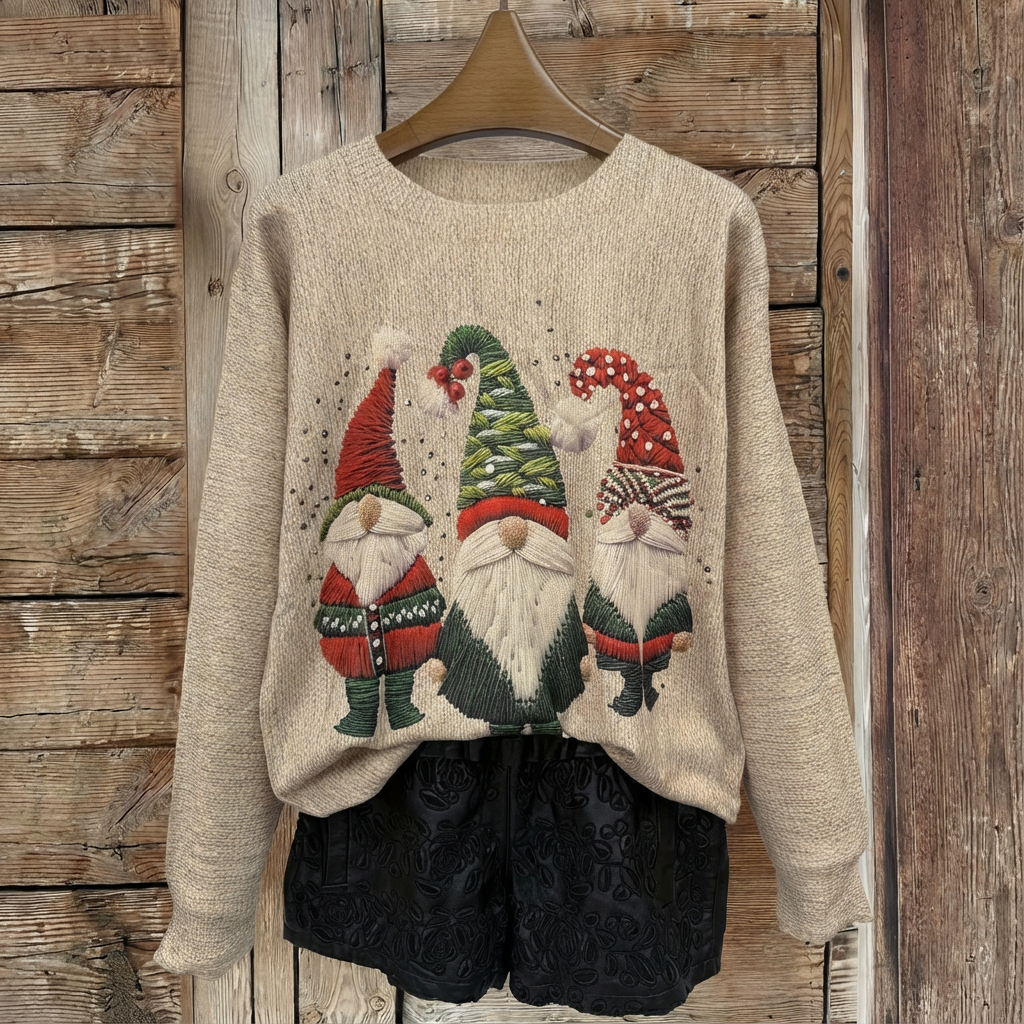 Monroe™ Festive Gnome 2D Digital Print Knit Sweater