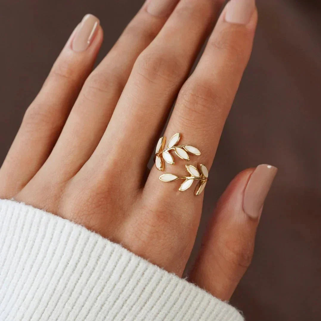 Pure - Elegant White Opal Leaf Ring
