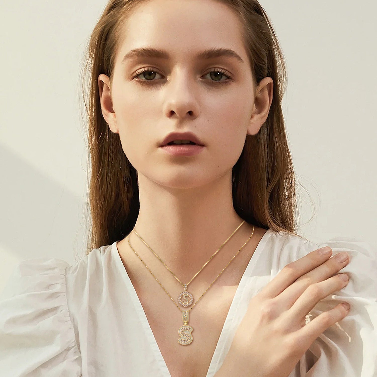 Moissanite letter initial necklace set