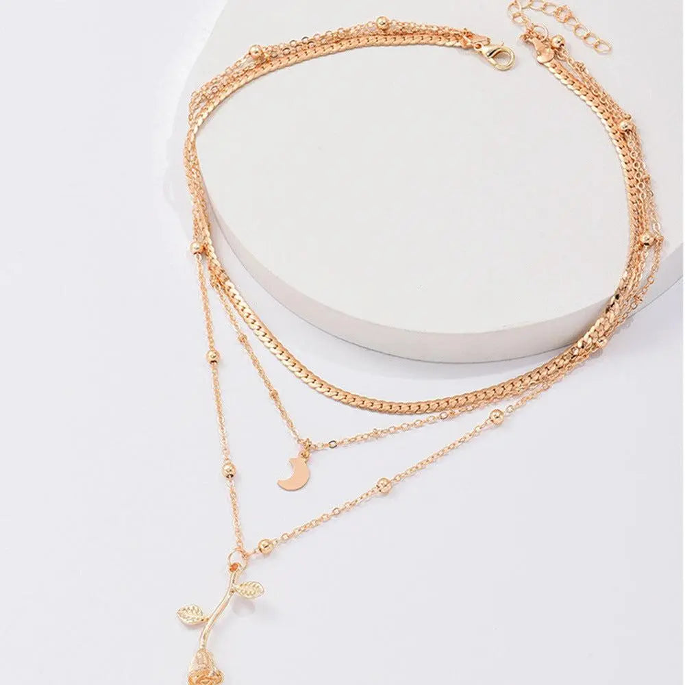 Golden Rose Pendant Necklace Set