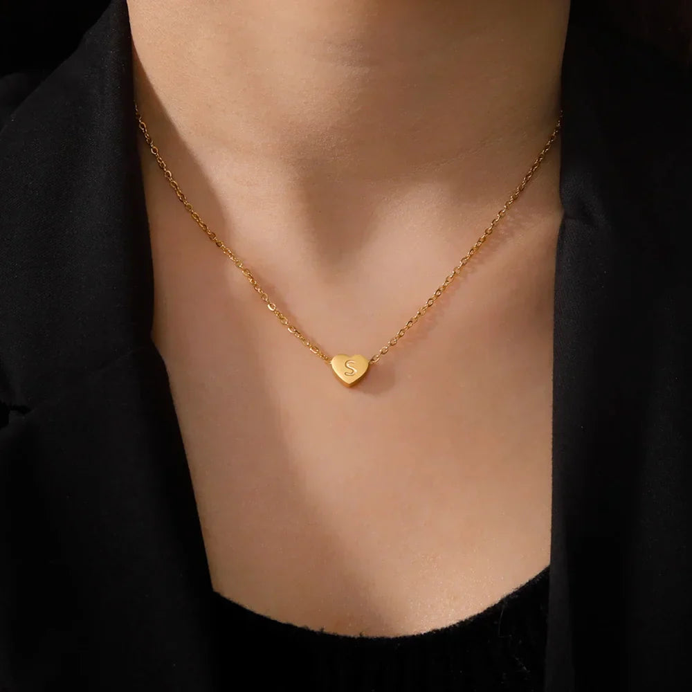 Romantic Heart Initial Choker Necklace