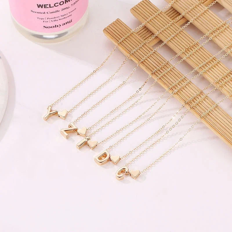 Golden Heart Initial Necklace