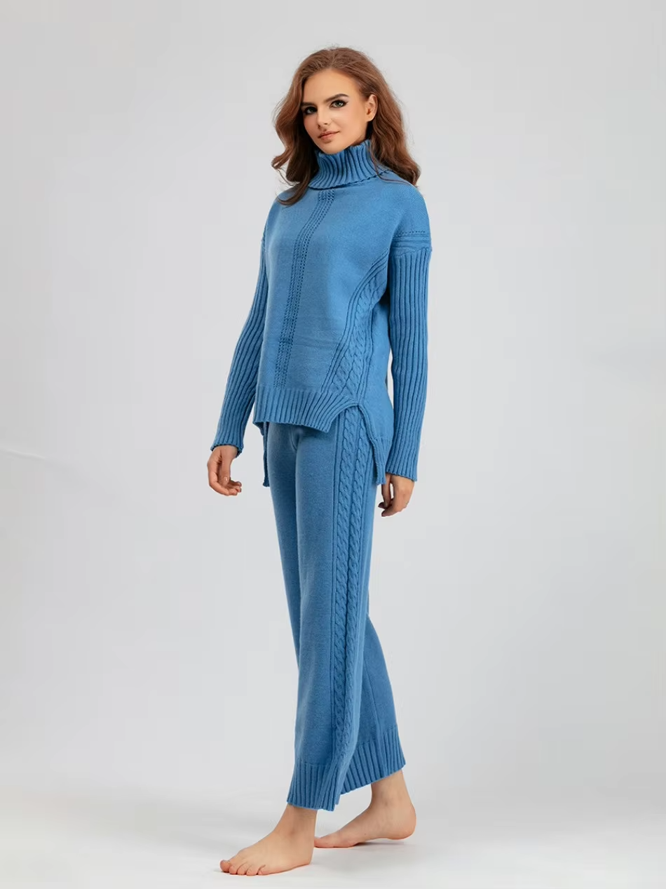 Scarlett | Chic High-Neck Knit Sweater & Loose Pants Set