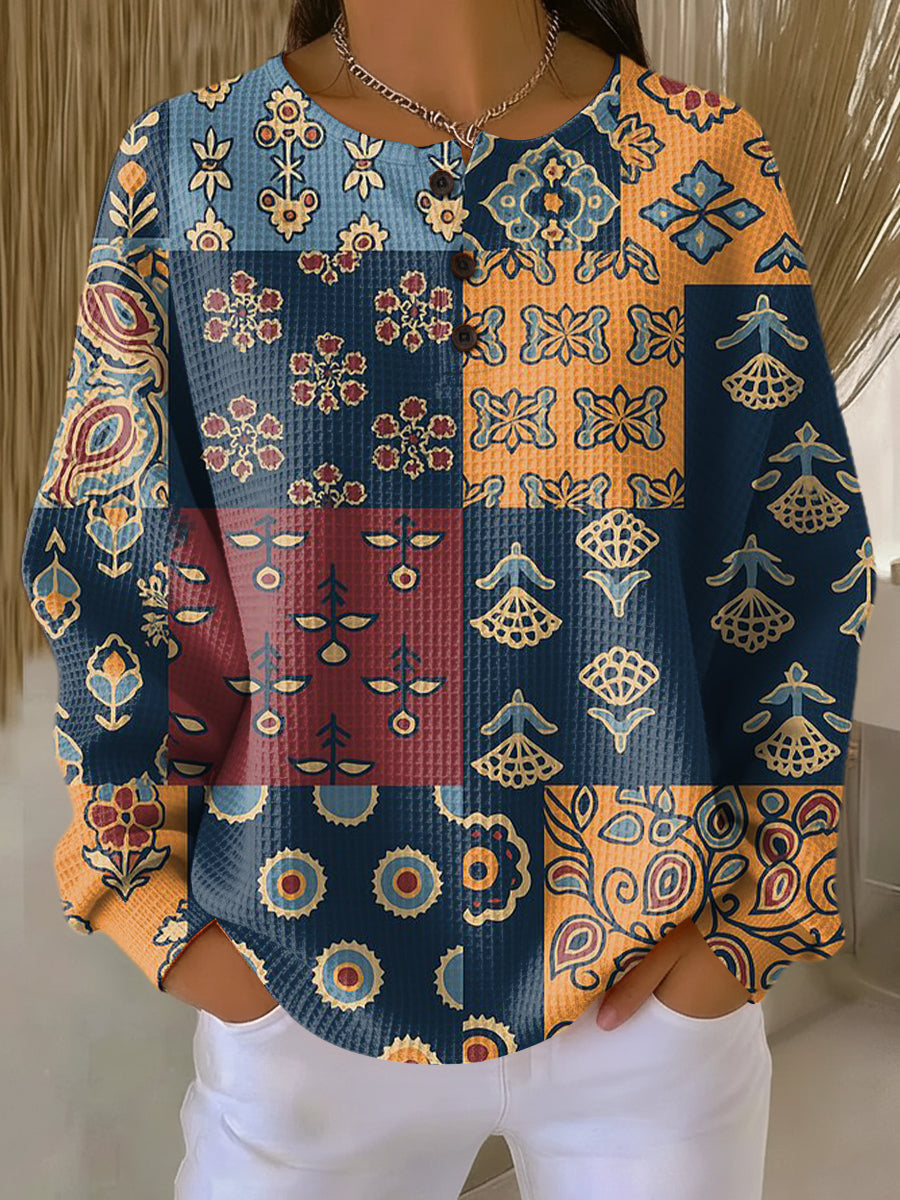 Anika | Sweater with Ethnic Check Floral Print