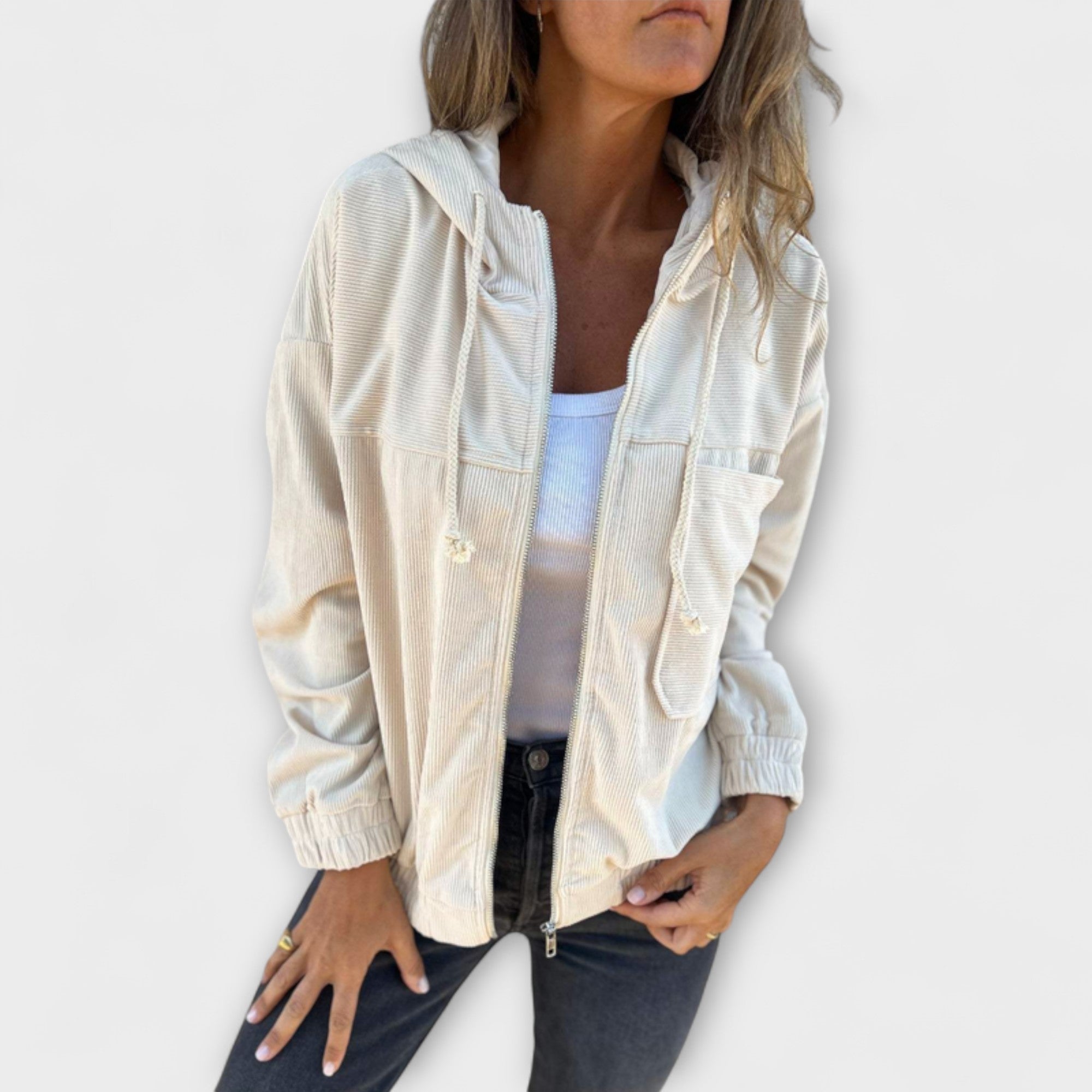 Ella - Corduroy Zip-Up Hooded Jacket