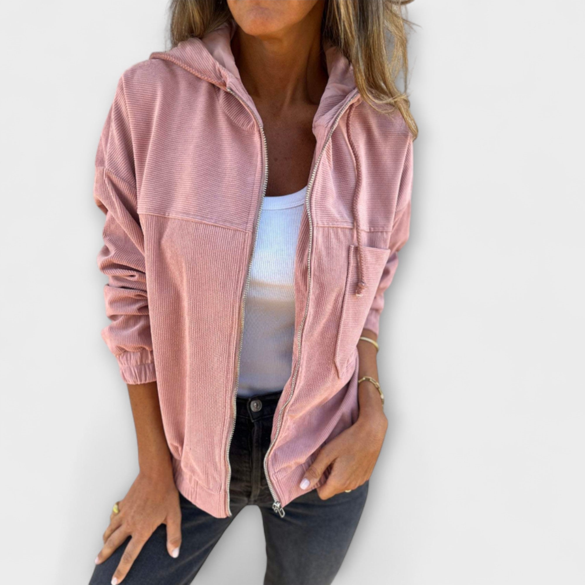 Ella - Corduroy Zip-Up Hooded Jacket