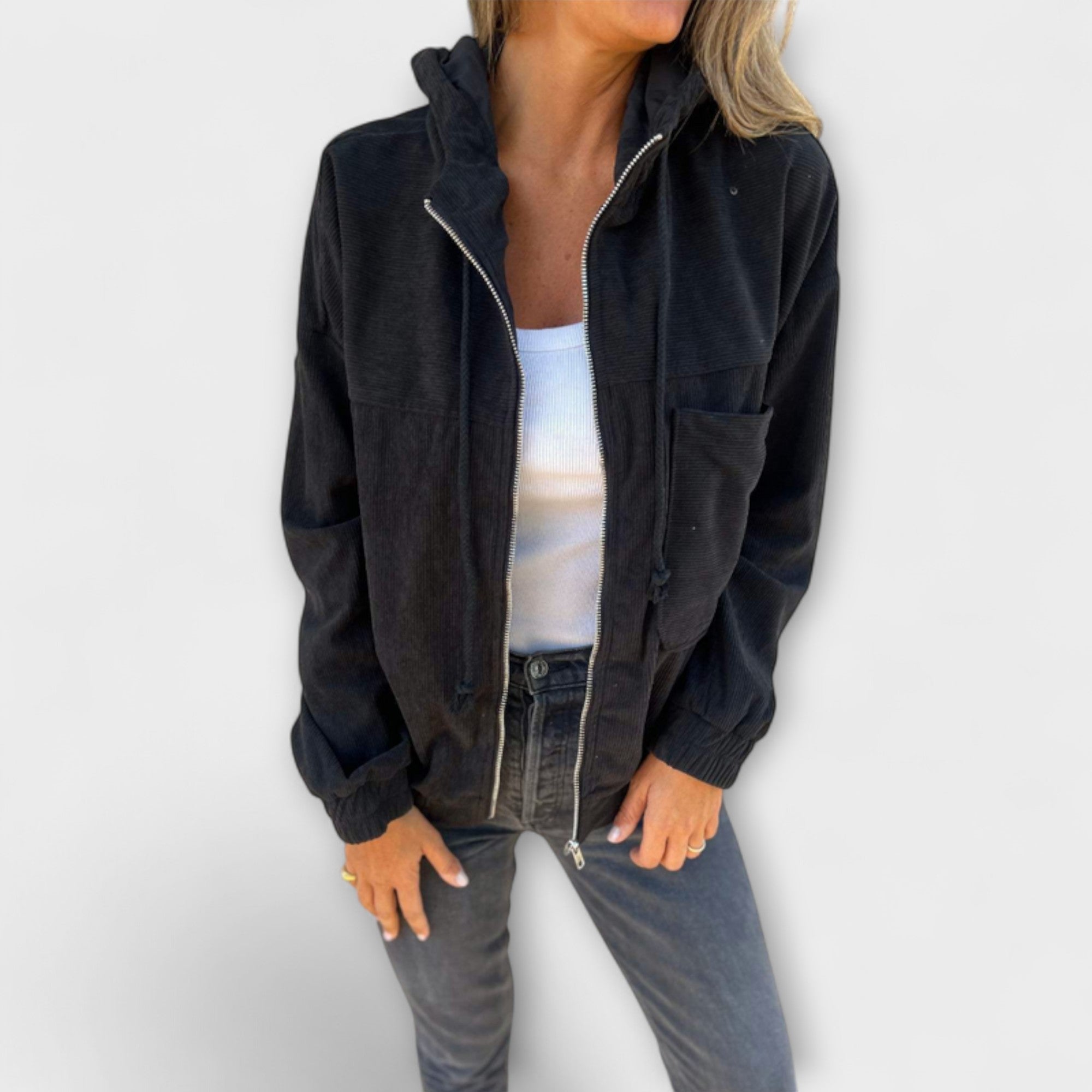 Ella - Corduroy Zip-Up Hooded Jacket