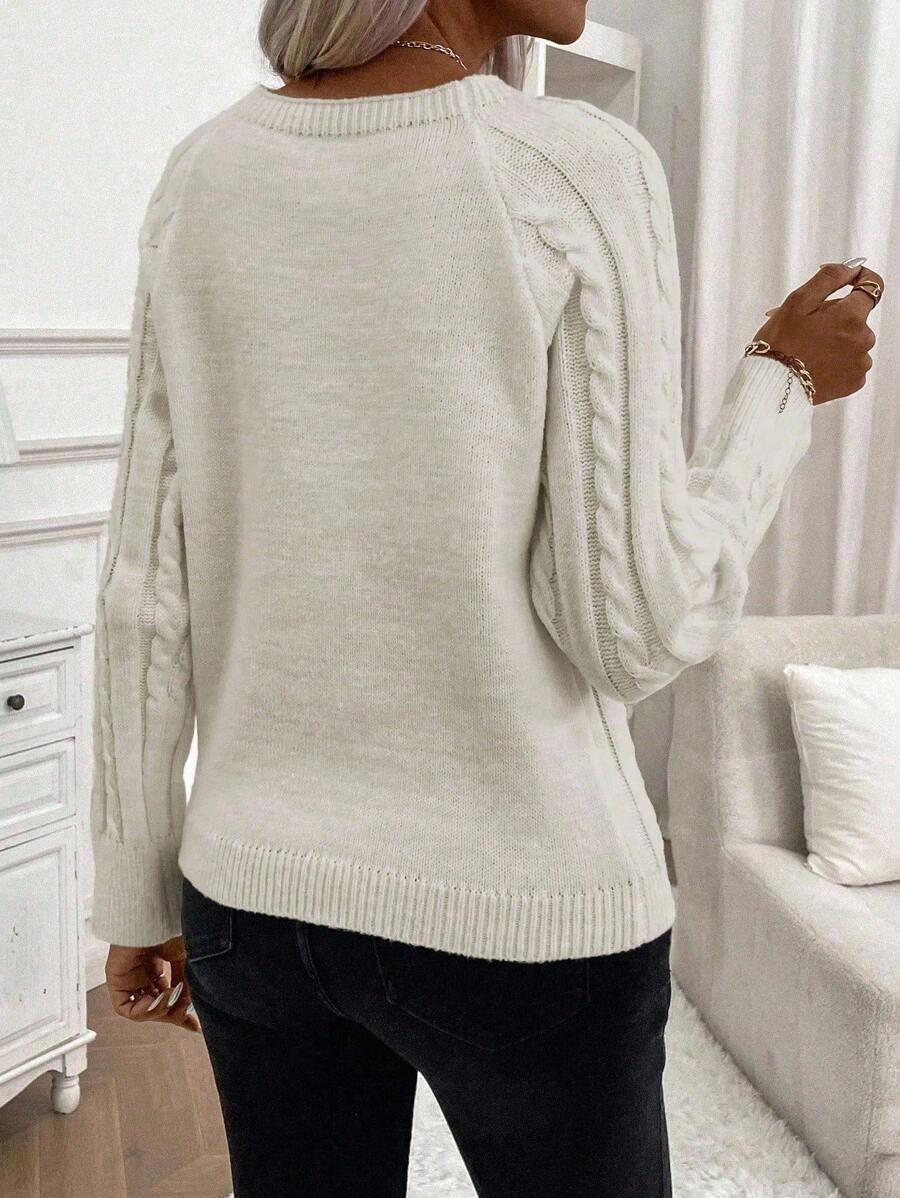 Clara | Button-Detail Cable Knit Jumper