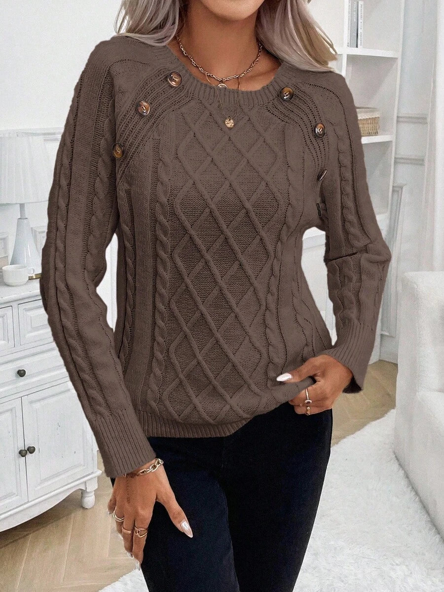 Clara | Button-Detail Cable Knit Jumper