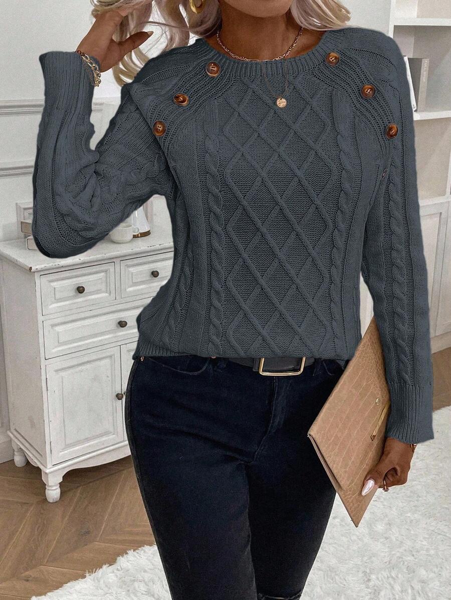 Clara | Button-Detail Cable Knit Jumper