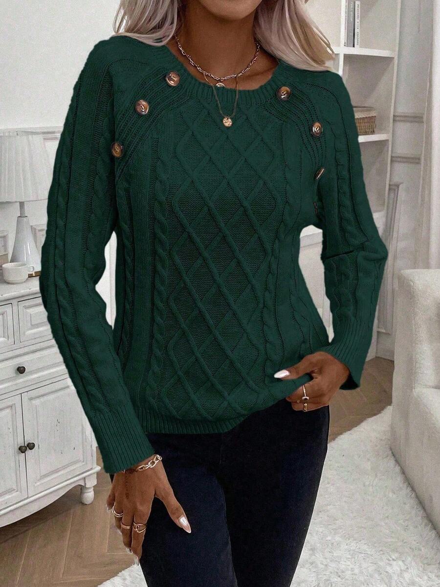 Clara | Button-Detail Cable Knit Jumper