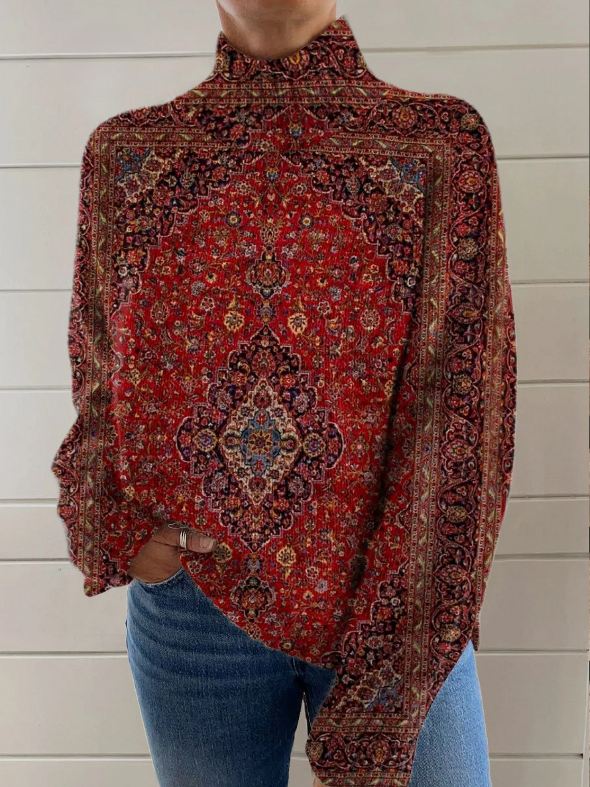 Marlene | Vintage art print knit turtleneck sweater