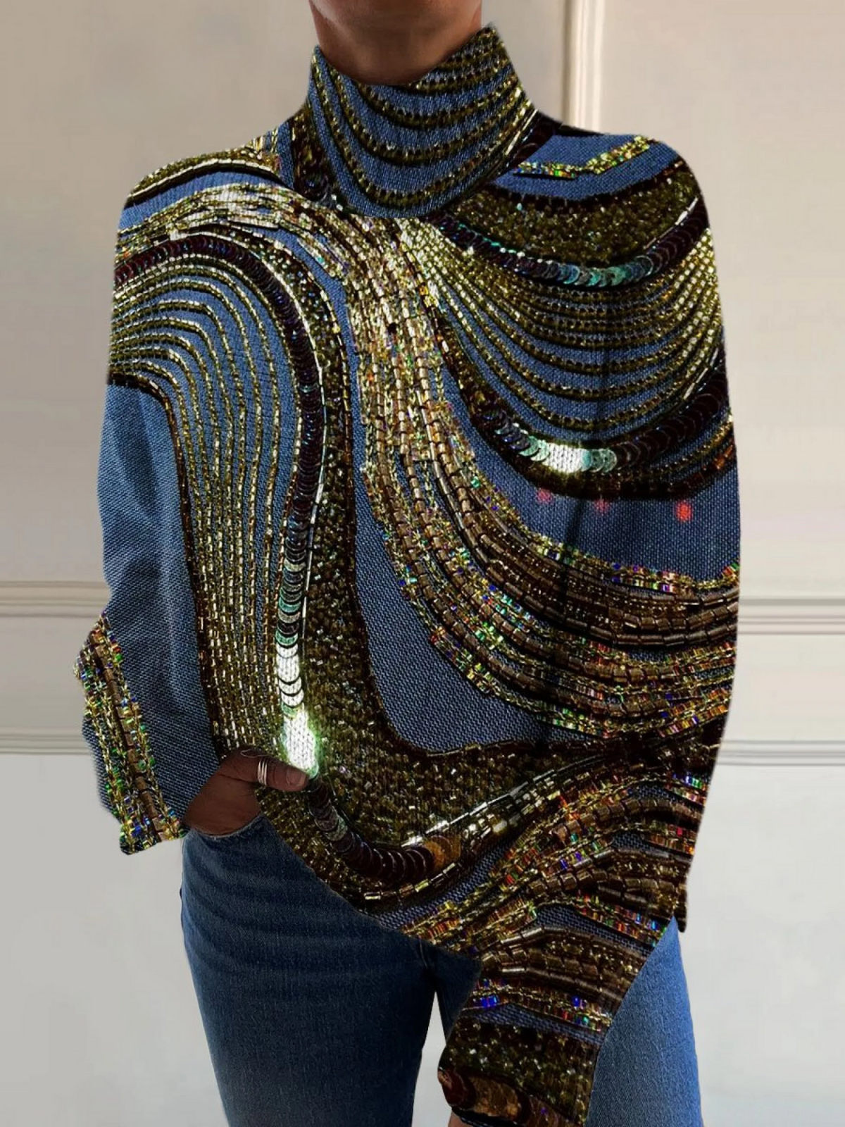 Dianne | Luxury beaded knit turtleneck sweater