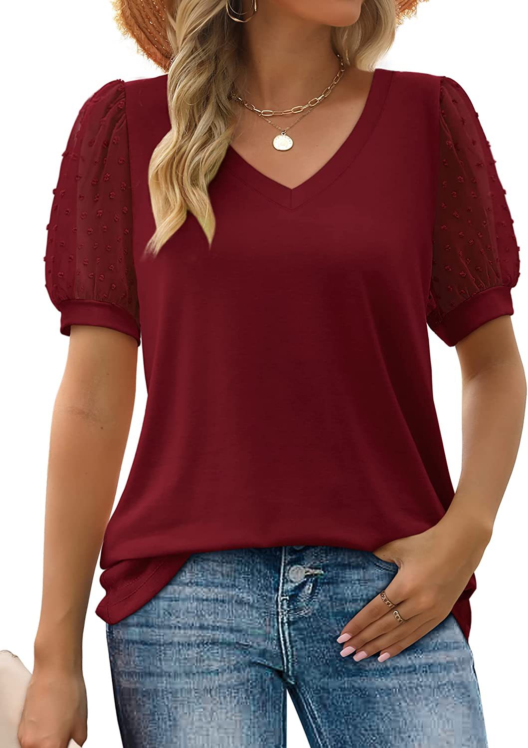 Rema | Sheer Sleeve V-Neck Top