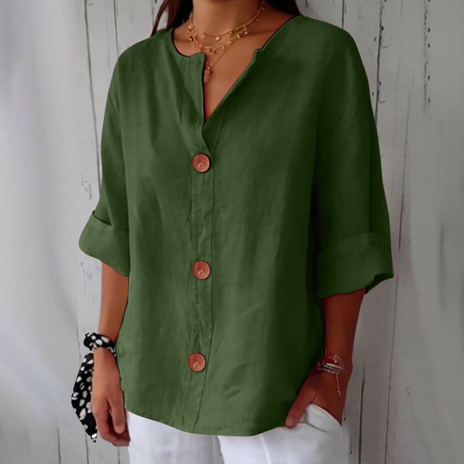 Elspeth | Cotton Linen V Neck Shirt
