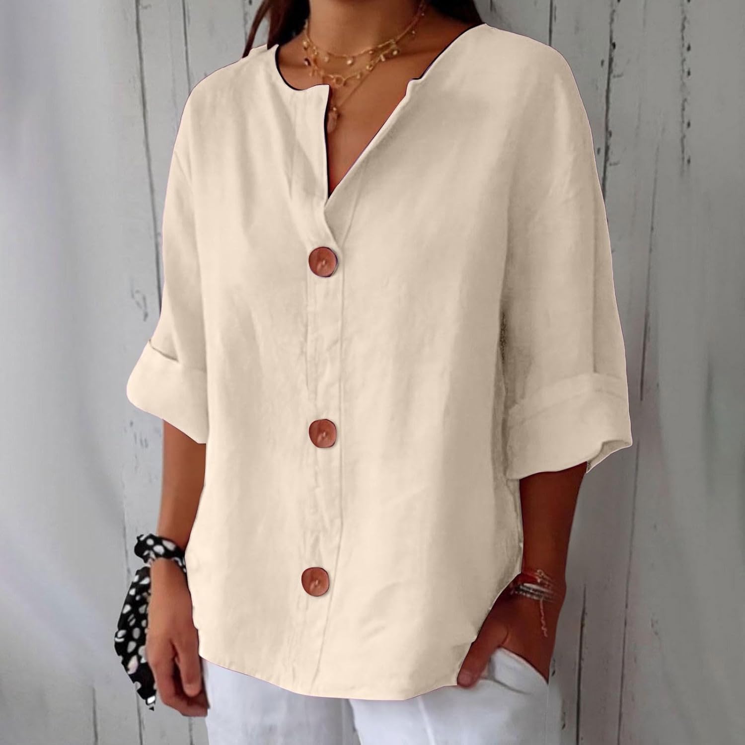 Elspeth | Cotton Linen V Neck Shirt