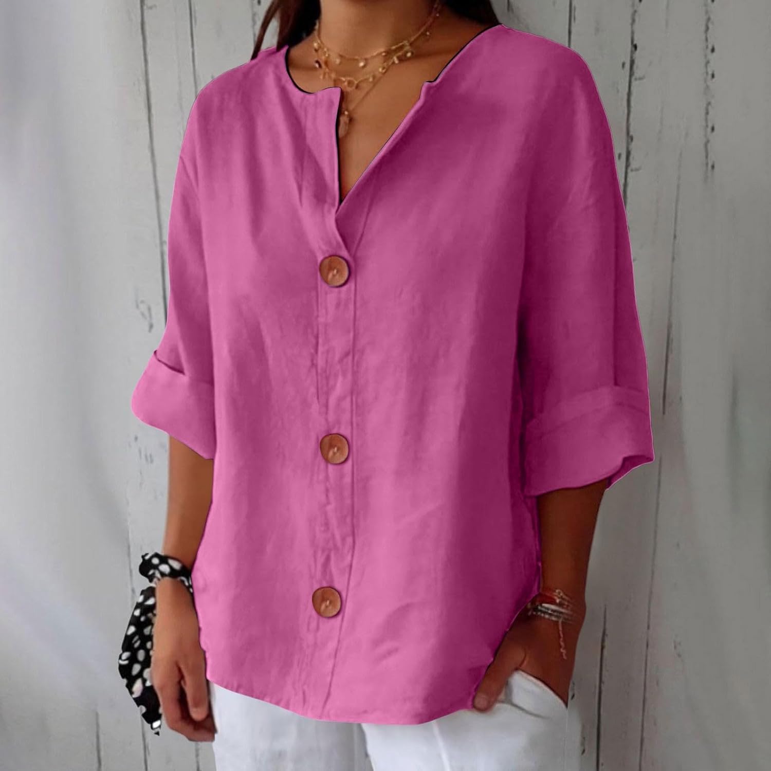 Elspeth | Cotton Linen V Neck Shirt