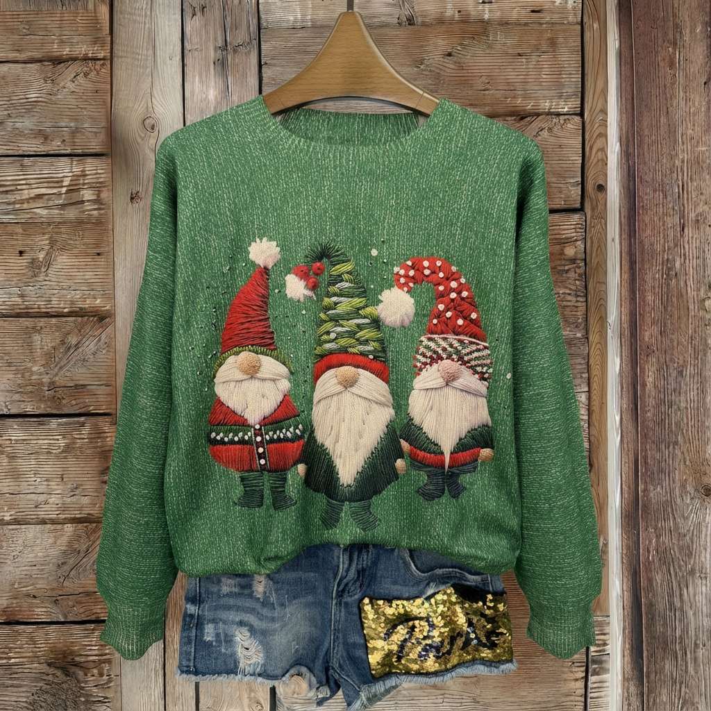 Monroe™ Festive Gnome 2D Digital Print Knit Sweater