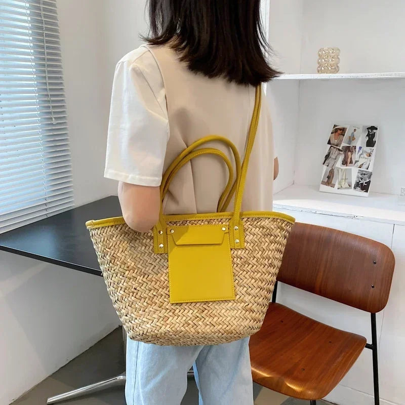 Georgia | Chic Straw Bag with Leather Details