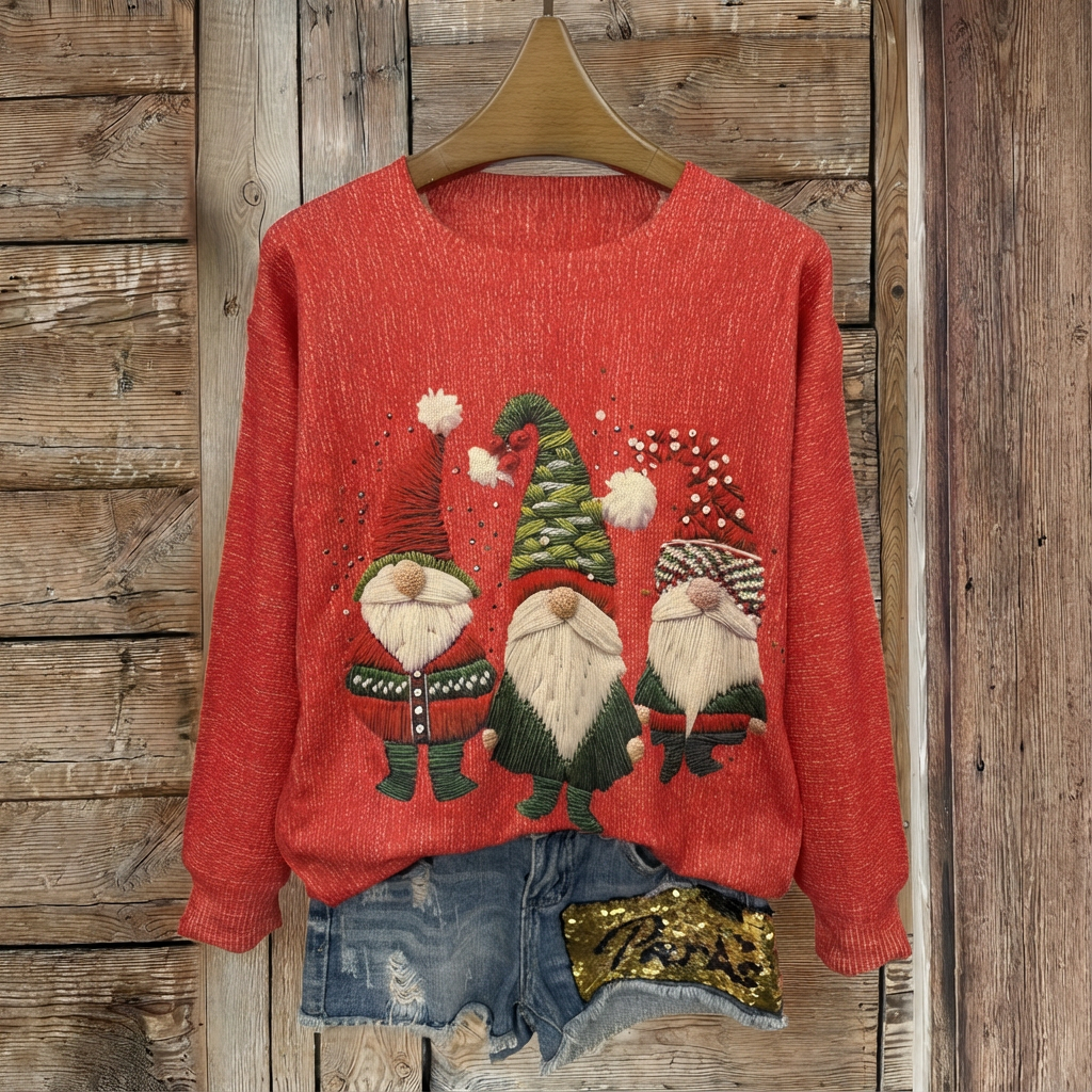 Monroe™ Festive Gnome 2D Digital Print Knit Sweater