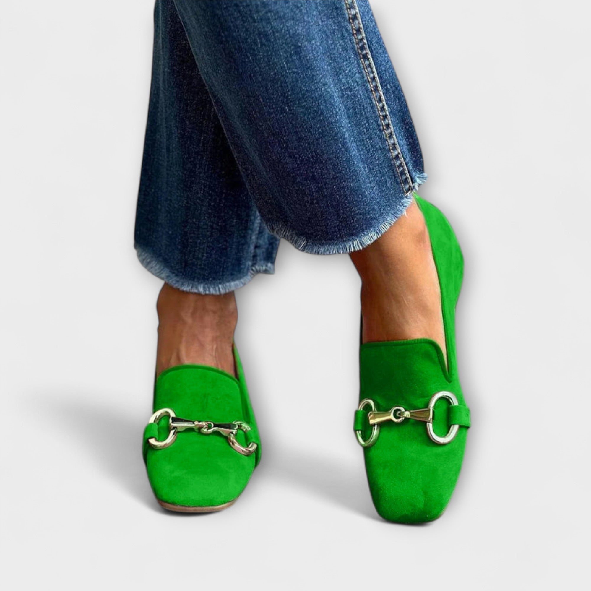 Taliah – Square Toe Suede Loafers with Buckle Detail